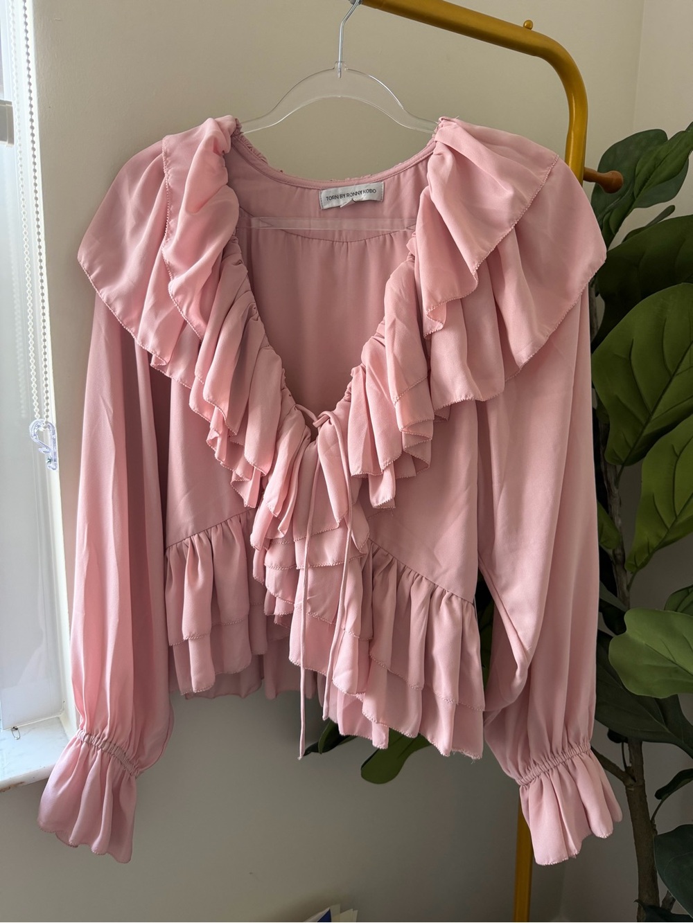 Torn by Ronny Kobo Blush Pink Ruffle-Trim Blouse